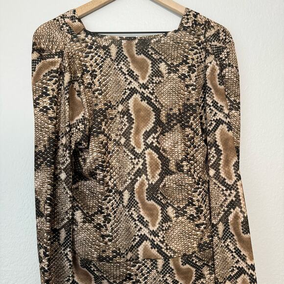 Zara Women Snakeprint Bodysuit Longsleeve V Going Out Brown Stretch Size Large - Picture 6 of 7